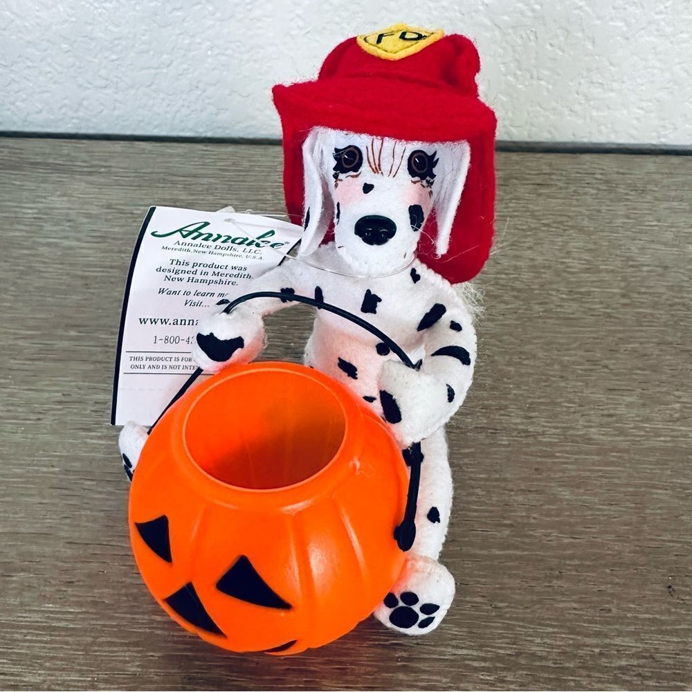Annalee Dalmatian Dog with Pumpkin Holder Decor Halloween Figurine